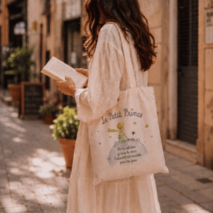 Bolsa algodón mediana-El Principito planeta-Blanca